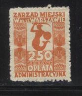 POLAND WARSAW MUNICIPAL REVENUE 1945 250ZL ORANGE MERMAID NHM MERMAIDS - Fiscali