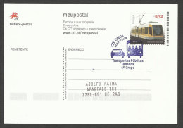 Portugal Entier Postale Transports Publics Urbains Tram Moderne Cachet Premier Jour 2010 Postal Stationery Tramway Pmk - Tranvie
