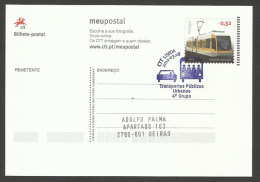 Portugal Entier Postale Transports Publics Urbains Tram Moderne Cachet Premier Jour 2010 Postal Stationery Tramway Pmk - Tramways