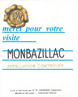 étiquette De Bouteille De Vin MONBAZILLAC  Gironde P VERDIER CHARENTON BELLEFOND  / Illlustration Raisin Feuille - Monbazillac