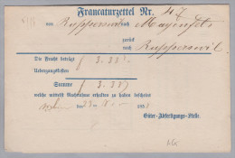 Heimat AG RUPPERSWYL Frankatur Zettel 1858-11-23 Nach Mayenfels - ...-1845 Prephilately