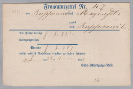 Heimat AG RUPPERSWYL Frankatur Zettel 1858-11-23 Nach Mayenfels - ...-1845 Préphilatélie