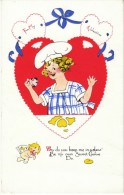 Be My Valentine Message Cooking Theme, Girl Makes Cookies, C1920s Vintage Postcard - Valentinstag