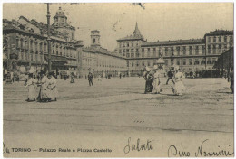 Riproduzione Di Antica Cartolina Da Collezione Privata - Torino - Palazzo Reale E Piazza Castello - Palazzo Reale