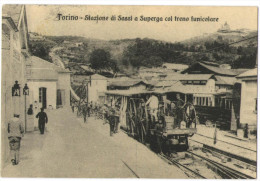 Riproduzione Di Antica Cartolina Da Collezione Privata - Torino - Stazioone Di Sassi A Superga Col Treno Funicolare - Trasporti
