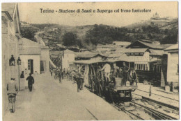 Riproduzione Di Antica Cartolina Da Collezione Privata - Torino - Stazioone Di Sassi A Superga Col Treno Funicolare - Transport