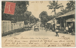 Ceylan Une Rue De Colombo Ligne Paquebot Ship Postmark Sur Semeuse Lignée - Sri Lanka (Ceylon)