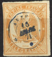 Frankreich Timbres De Telegraphes -Telegraphen -Marken De 1868 Non Dentel, N° 3 = 1 Franc Orange  Oblitere = A P. 7. F. - Télégraphes Et Téléphones