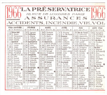 Petit Calendrier LA PRESERVATRICE (assurances) 1966 (PPP259) - Tamaño Pequeño : 1961-70