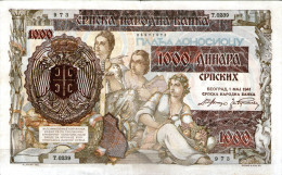 Germany, WWII Occupatie On Serbia 1000 Din.  01.05.1941,Ro.602,Pick:24,aUNC ,see Scan - Serbien