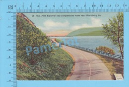 ( Wm. Penn Highway And Susquehanna River Near Harrisburg Pa ) Linen Post Cardd 2 Scans - American Roadside