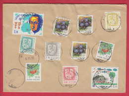 177685 / 1992 - ETIQUETTE ADRESSE - EUROPA CEPT , FLOWERS , FRUIT , CHILDRENS DRAWING , LION  Finland Finlande - Storia Postale