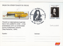 24112- COMPUTERS, GOTFRIED LEIBNITZ, POSTCARD STATIONERY, 2006, ROMANIA - Informatique