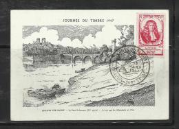 France Journée Timbre 1947 15 Chalon Sur Saone Le Pont Saint Laurent  XV Siècle Détruit Par Les Allemands - Non Classés