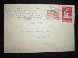 LETTRE POUR LA FRANCE TP POLO 2 L + TP POISSON 20 B OBL.MEC.14 APR 65 BUCURESTI - Lettres & Documents