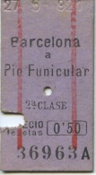 TICKET EDMONDSON DEL FERROCARRIL DE SARRI A BARCELONA //BARCELONA A PIE FUNICULAR// 1921 - Europe