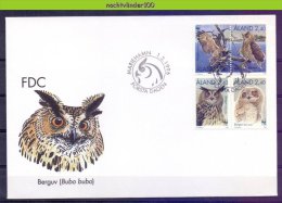MR907b FAUNA 'WWF' ROOFVOGELS UIL FÖRSTA DAGEN BIRDS OF PREY OWL GREIFVÖGEL EULE AVES HIBOUX OISEAUX ALAND 1996 FDC - FDC