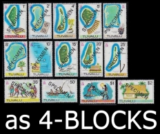 CV:€364.00 TUVALU 1976 Islands And Fishing Boats SPECIMEN SHORT SET 4-BLOCKS:48 Stamps [spécimen,Muster,muestra,saggio] - Isole