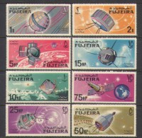 Fujeira 1966 Space Exploration Weltraum Raumfahrt Satellites Radio TV Sciences Stamps MNH Michel 76-83 - Sonstige & Ohne Zuordnung