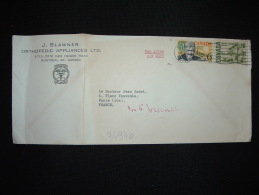 LETTRE PAR AVION POUR LA FRANCE TP 10 + TP LEACOCK 6 OBL.MEC.1 II 1969 MONTREAL QUEBEC +J. SLAWNER ORTHOPEDIC APPLIANCES - Storia Postale