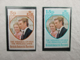 BRITISH ANTARTIC TERRITORY 1973 ROYAL WEDDING Princess ANNE To MARK PHILLIPS SET TWO STAMPS MNH. - Unused Stamps