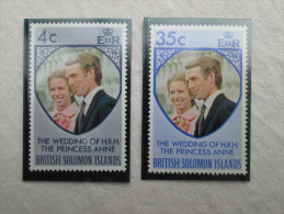 BRITISH SOLOMON ISLANDS 1973 ROYAL WEDDING Princess ANNE To MARK PHILLIPS SET TWO STAMPS MNH. - British Solomon Islands (...-1978)