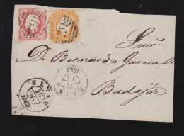 Portugal 1863 Cover Front 25R + 10R Luis I ELVAS To BADAJOZ Spain - Lettres & Documents