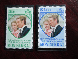 MONTSERRAT 1973 ROYAL WEDDING Princess ANNE To MARK PHILLIPS SET TWO STAMPS MNH. - Montserrat