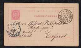 Portugal 1889 Stationery Card 20R Luis I LISBOA To ERFURT Germany - Brieven En Documenten