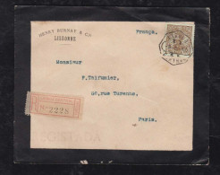Portugal 1910 Registered Cover 100R LISBOA To PARIS - Covers & Documents