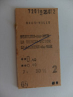 TICKET S.N.C.F. - NICE VILLE /BEAULIEU SUR MER - 30% REDUCTION - Europa