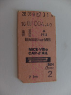 TICKET S.N.C.F. - BEAULIEU SUR MER / NICE VILLE CAP D'AIL 2° CLASSE - 1964 - Europa