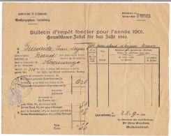 Grand-Duché De Luxembourg Bulletin D'impôt Foncier Pour L'année 1901 Timbre Oblitéré 1901 - Lussemburgo