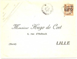 LBL33 - MOUCHON 15c SURCH. TAXE RÉDUITE 10c REPIQUAGE HUGO DE CORT  LILLE VOYAGEE CLERMONT FERRAND 6/3/1907 - Buste Ristampe (ante 1955)