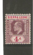 SIERRA LEONE 1904 - 1905 4d SG 92 Watermark Multiple Crown CA LIGHTLY MOUNTED MINT Cat £11 - Sierra Leone (...-1960)