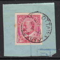 Canada Used Scott #90a 2c Edward VII Imperf Single On Piece Cancel: Ottawa, Canada ?? 5 15 - Used Stamps