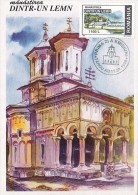 24130- ARCHITECTURE, ONE WOOD MONASTERY, MAXIMUM CARD, OBLIT FDC, 1999, ROMANIA - Klöster