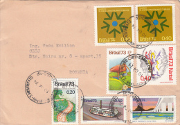 24140- CONSTITUTION, IBIS, WATER LILY, CHRISTMAS, CONSTRUCTION, BRIDGE, SHIP, STREET, STAMPS ON COVER, 1974, BRAZIL - Lettres & Documents