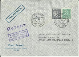 FINLANDIA PRIMER VUELO HELSINKI LONDON 1954 - Covers & Documents