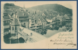 Calw Altstadt Brücke über Die Nagold Gelaufen 1899 (AK88) - Calw