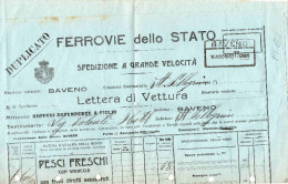 FERROVIE DELLO STATO -LETTERA DI VETTURA(MOD.C 102)-DA BAVENO A S.PELLEGRINO.-SPEDIZIONE DI PESCI FRESCHI-16-8-1922 - Fiscale Zegels