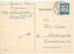 Germany (BRD) 1963 Postkarte (o)  Mi.P79  (Waibstadt-Hamburg 211.64) - Postcards - Used