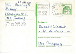 Germany (BRD) 1980 Postkarte (o)  Mi.P131  (Frankfurt Am Main-Freiburg 26.8.81) - Cartes Postales - Oblitérées