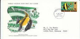 The Gilbert Islands #271 FDC, 4c Value World Wildlife Fund, Moorish Idol Fish, 1976 Issue Postage Stamp - Isole Gilbert Ed Ellice (...-1979)