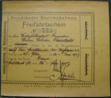 Frýdlant - Freifahrtschein (Dienst-Fahrschein) Friedländer Bezirksbahnen 1907 - Rar! - Europe