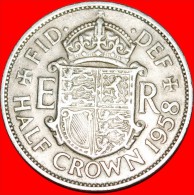* SHIELD (1954-1970): GREAT BRITAIN HALF CROWN 1958 UNCOMMON YEAR! ELIZABETH II (1953-2022) LOW START NO RESERVE! - K. 1/2 Crown