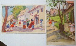 Cp Lot 2x Litho Illustrateur BRE BEGRO Doris Et Petersen Enfant  Serenade  Violon Trompette Violoncelle - Collections, Lots & Series