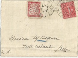 3263 PARIS Lettre En Poste Restante Pour Lille Semeuse Yv 199 Ob 31 91927 Taxe 30 C Rouge Banderole Yv 33 - Cartas & Documentos