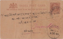 India, Queen Victoria, Postal Card, Folded, Poor Condition, 1902, Kishangarh Postmark, Inde - Kishengarh