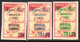 Tonga 1970 Royal Visit Airmail Overprints Imperforate Set Of 3, MNH - Tonga (...-1970)